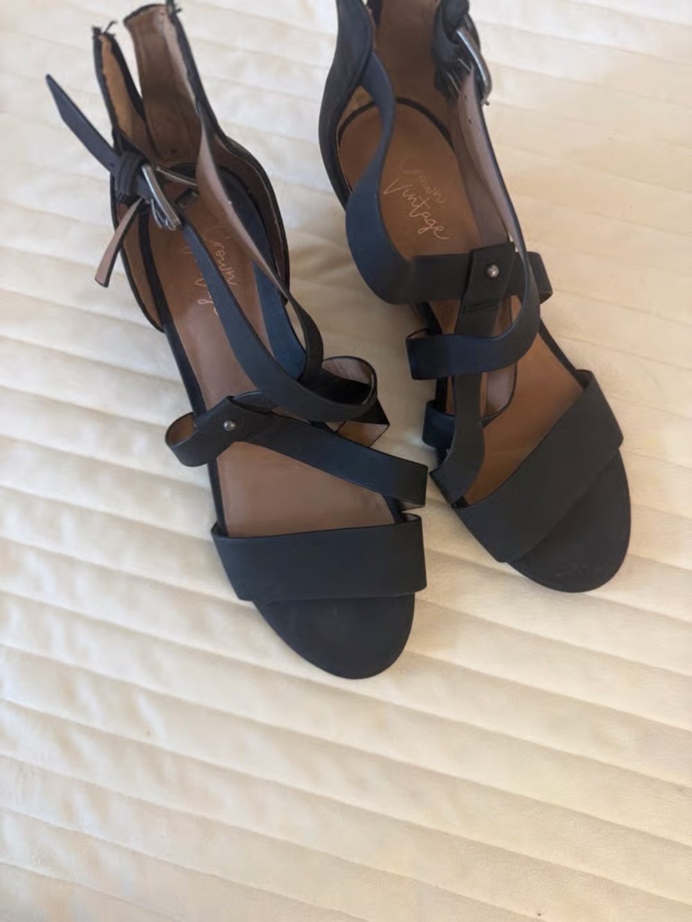 Time and Tru Black Strappy Heeled Sandals